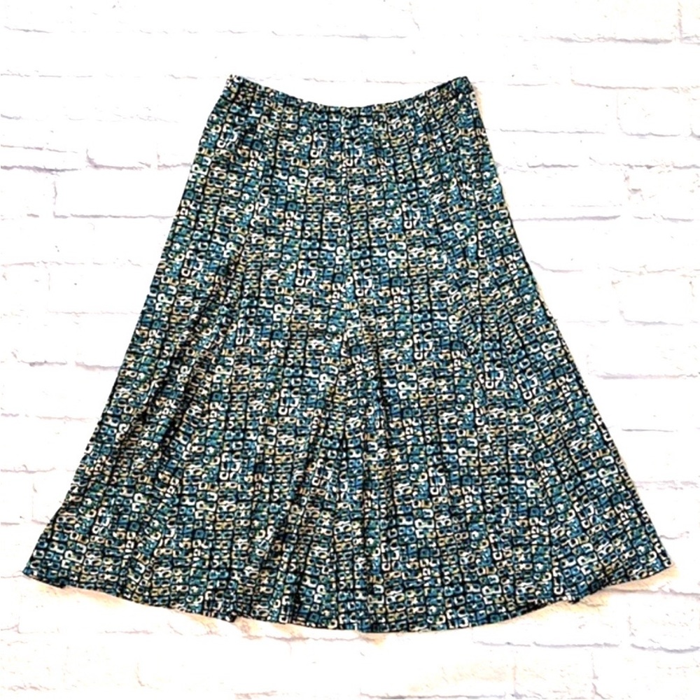Molly and Maxx Geometric Print Midi Skirt Black Blue Green White Size Medium
